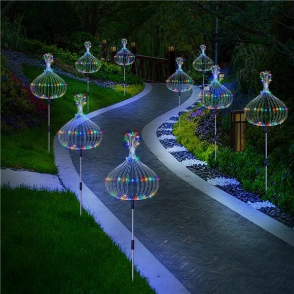 Solar Garden Firework Lights Outdoor 8 Pack, 8 Modes, 120 LED Waterproof Copper - Picture 6 of 7